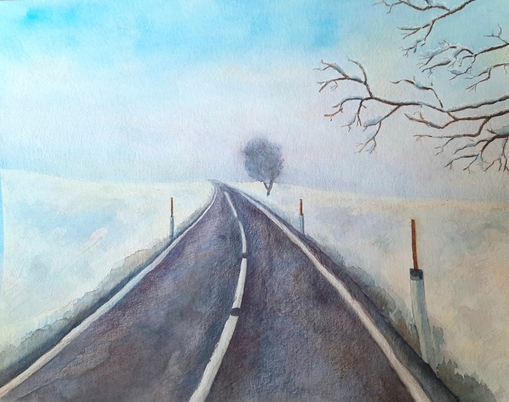 'The lonely road', watercolor on paper 24 x 30