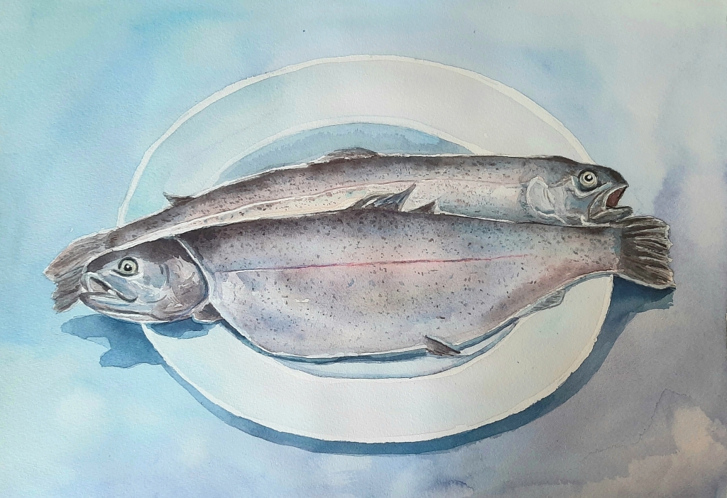 'The trout', Watercolour on paper, 24 x 30