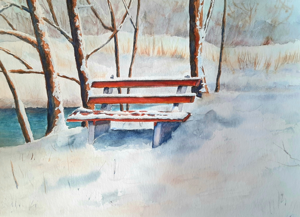 'Wintry tranquility', watercolor on paper, 30 x 40