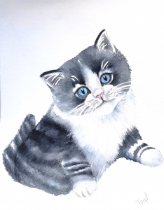 "The Little Kitten", watercolour on paper 24 x 30