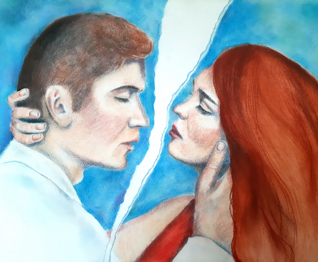 'Lost romantic', coloured pencils on paper, 40 x 50