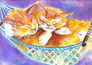 "Red kittens", pastel on paper, 24 x 30