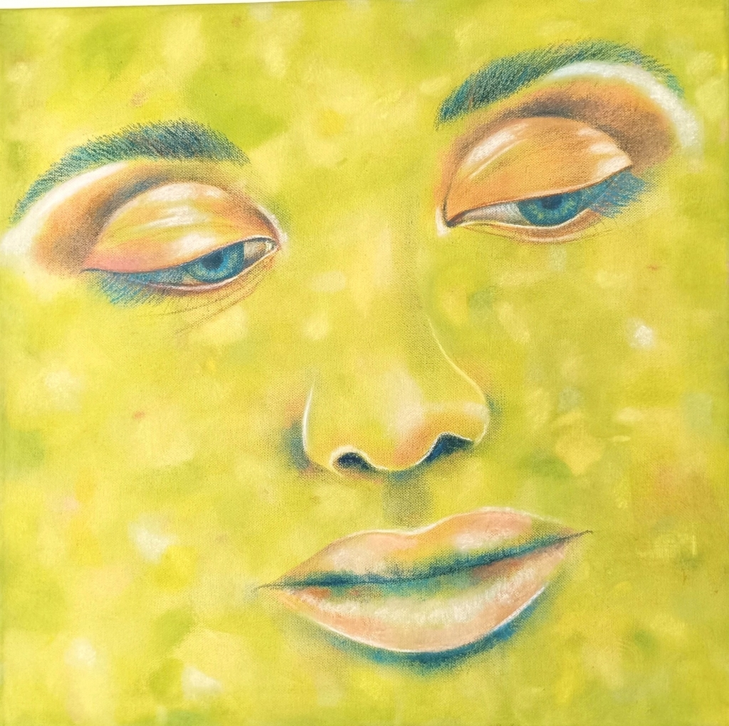 'Contemplation', mixed technique, pastel on canvas, 50 x 50