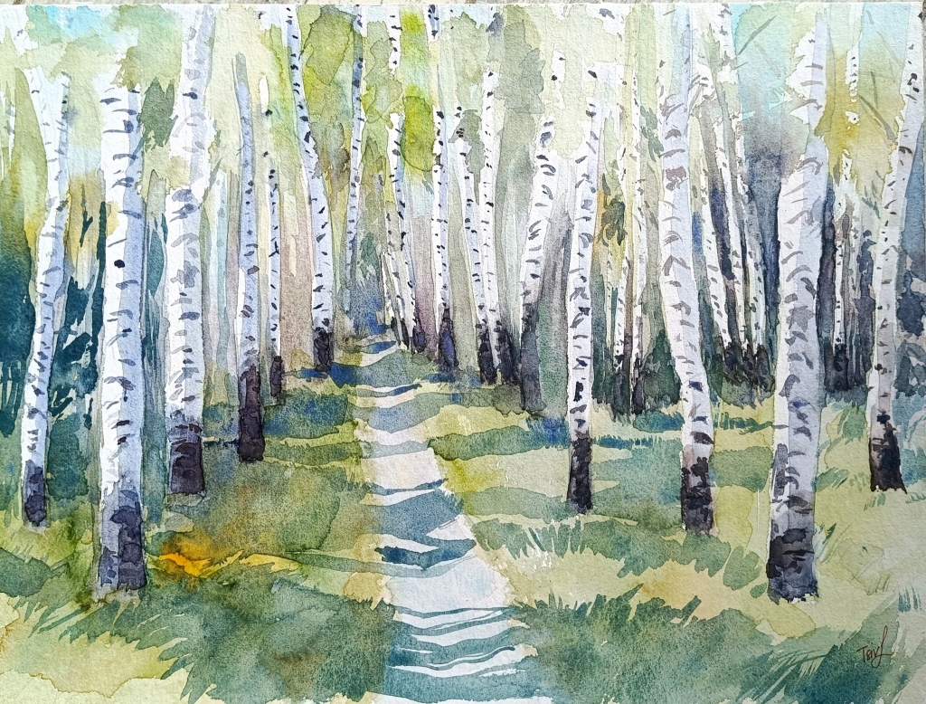 'Birch forest',  watercolor on paper, 30 x 40
