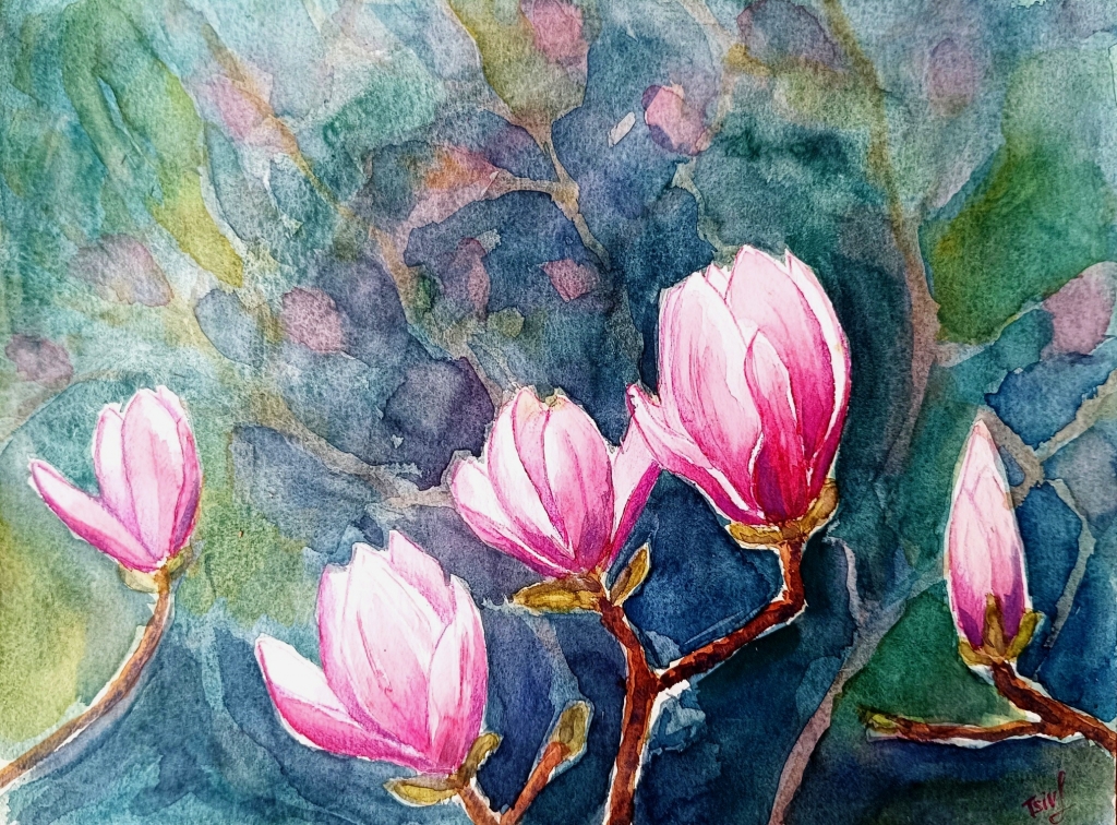 'Magnolien', Aquarell auf Papier, 40 x 30