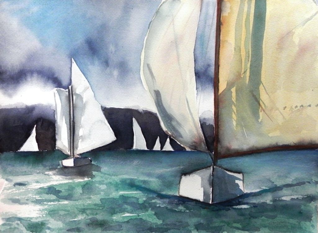 'The sailboats', watercolour on paper, 30 x 40r