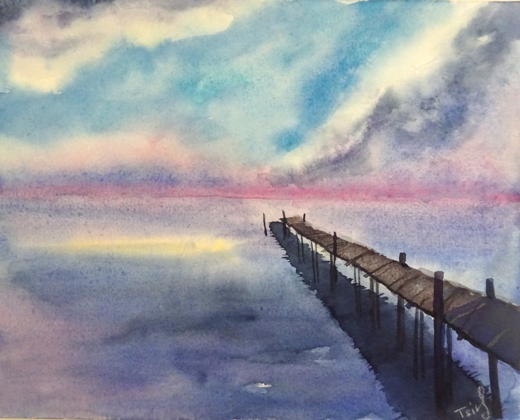 ''The jetty by the lake'' watercolor on paper, 24 x 30