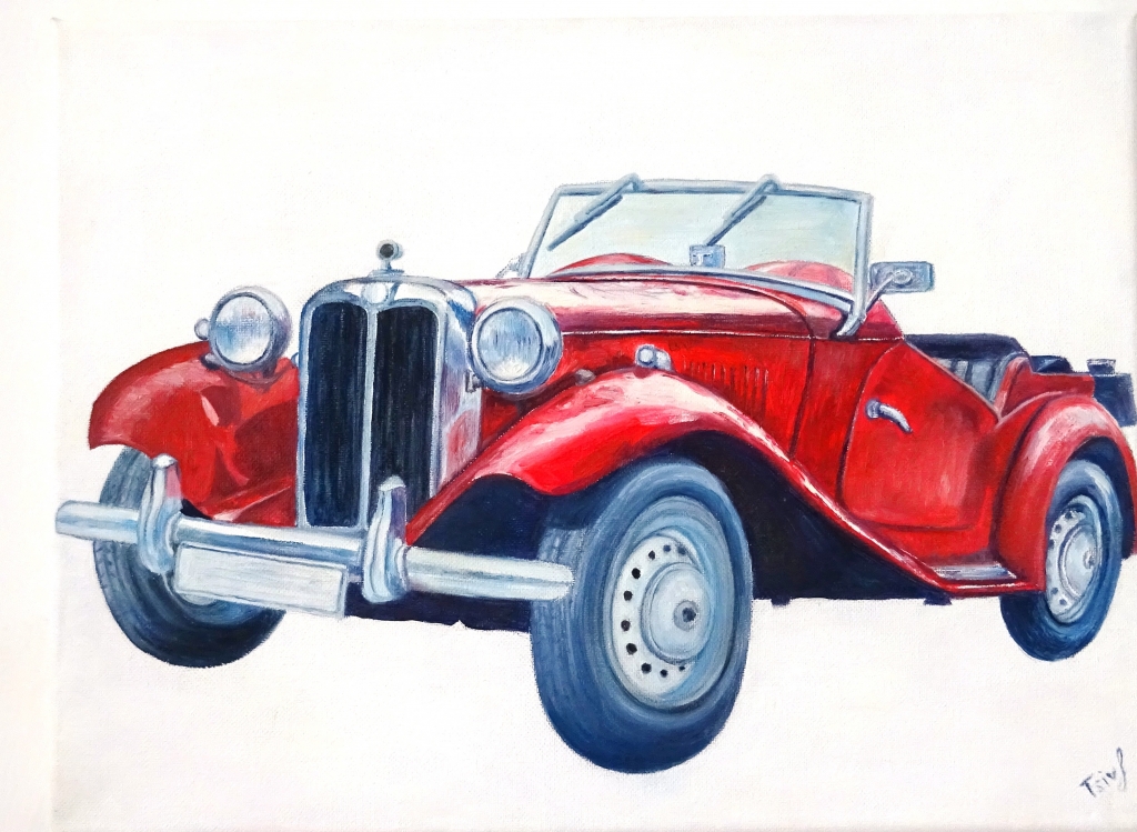 'The vintage car', oil on paper, 30 x 40