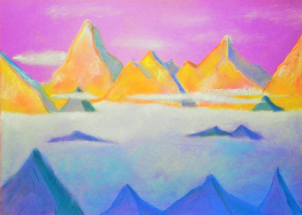 'Mountains in the clouds', pastel on paper, ca. 34 x 8