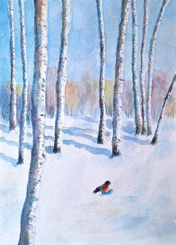 'Winter morning', watercolor on paper, 30 x 24