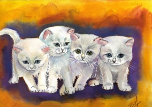 "Four kittens", pastel on paper, 24 x 30