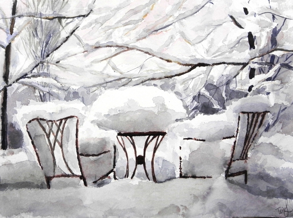 'Winter garden ', watercolor on paper, 30 x 40