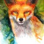 "The Red Fox", watercolour on paper, 30 x 40