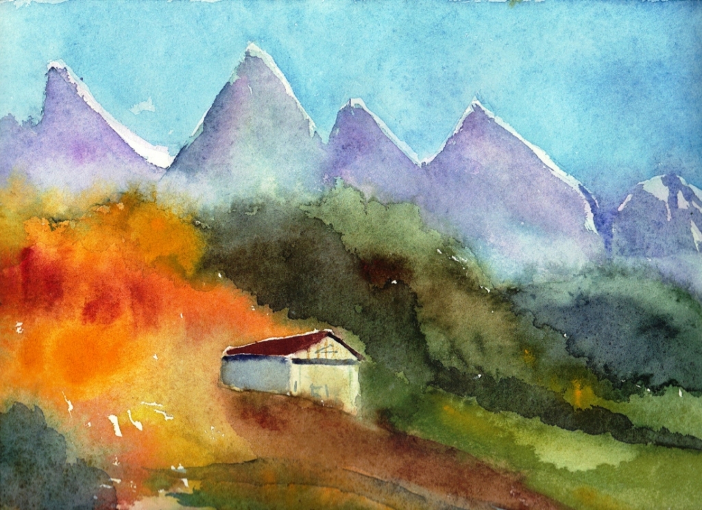 'The lonely hut' watercolor on paper,  30 x 40