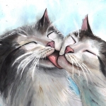 "Die Katzenliebe", Aquarell auf Papier  ca. 30 x 40