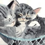 "Sleeping kittens", watercolour on paper, 25 x 30