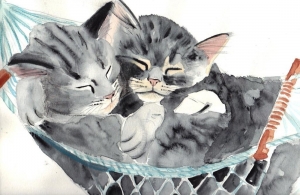 "Sleeping kittens", watercolour on paper, 25 x 30
