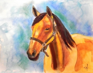 "The Horse", watercolour and pastel,  30 x 40