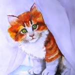 "The little red cat", watercolour on paper,  24 x 30