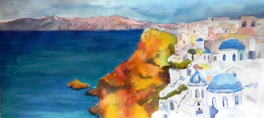 'Santorin',  watercolor on paper, ca. 25 x 40