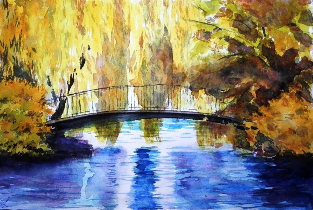 'The pastures by the river', waterkolor on paper , 30 x 40